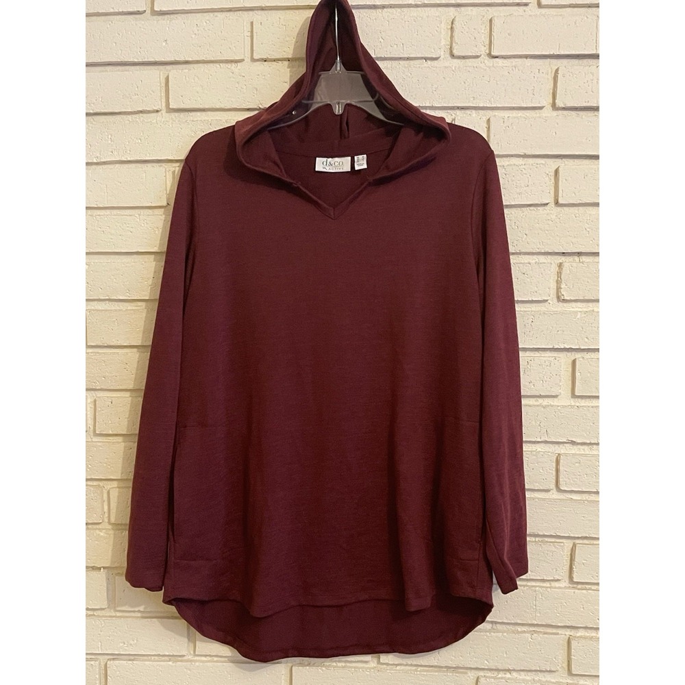 Denim Co Active Size Medium Hooded Pullover Sweatshirt Burgundy
